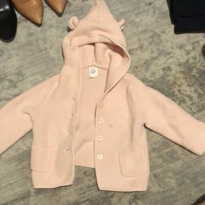Gap 12-18m classic pink knit cardigan with ears
